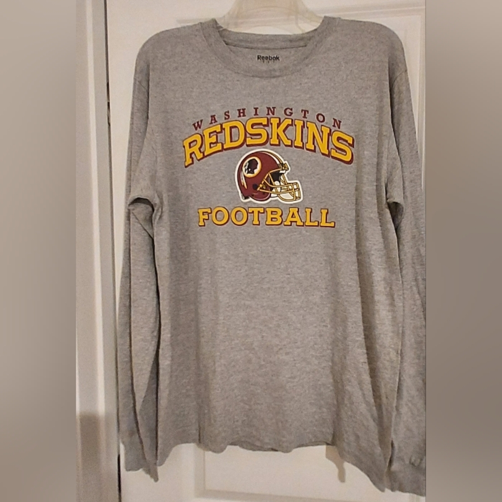 NFL Washington Redskins Logo Reebok Long Sleeve Shirt Gray Med READ